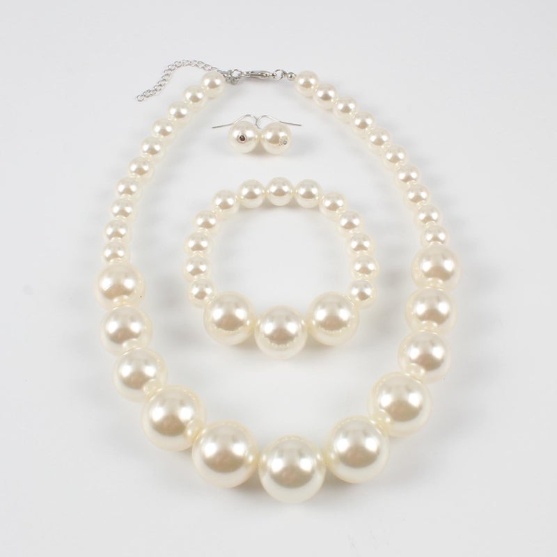 KOSMOS-LI Women's Large Big Simulated Ivory Pearl Statement 19" Necklace Bracelet and Earrings Jewelry Set Stocking Stuffers - Image 4